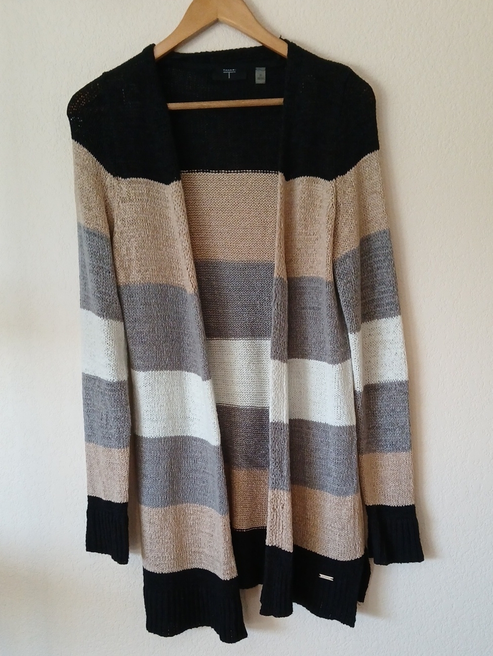 T Tahari Color Block Knit Open Cardigan Duster